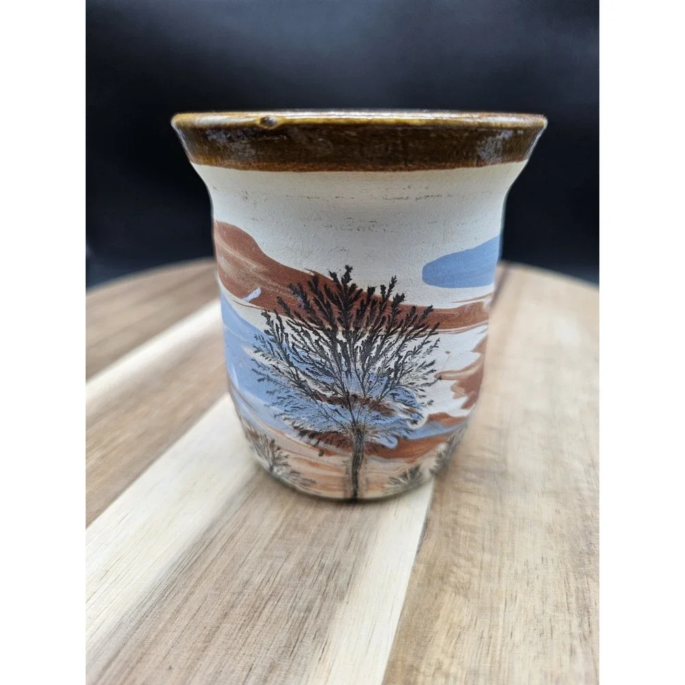 Sevierville Pottery Cup Bud Vase Pen‎ Cup Tree Design